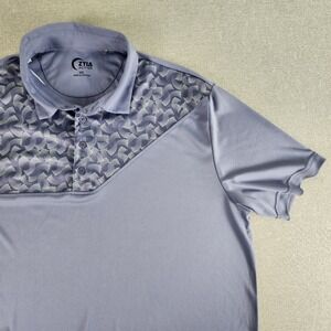 Zyia Active Mens XXL Blue Gray Geometric Print Performance Golf Polo Shirt EUC